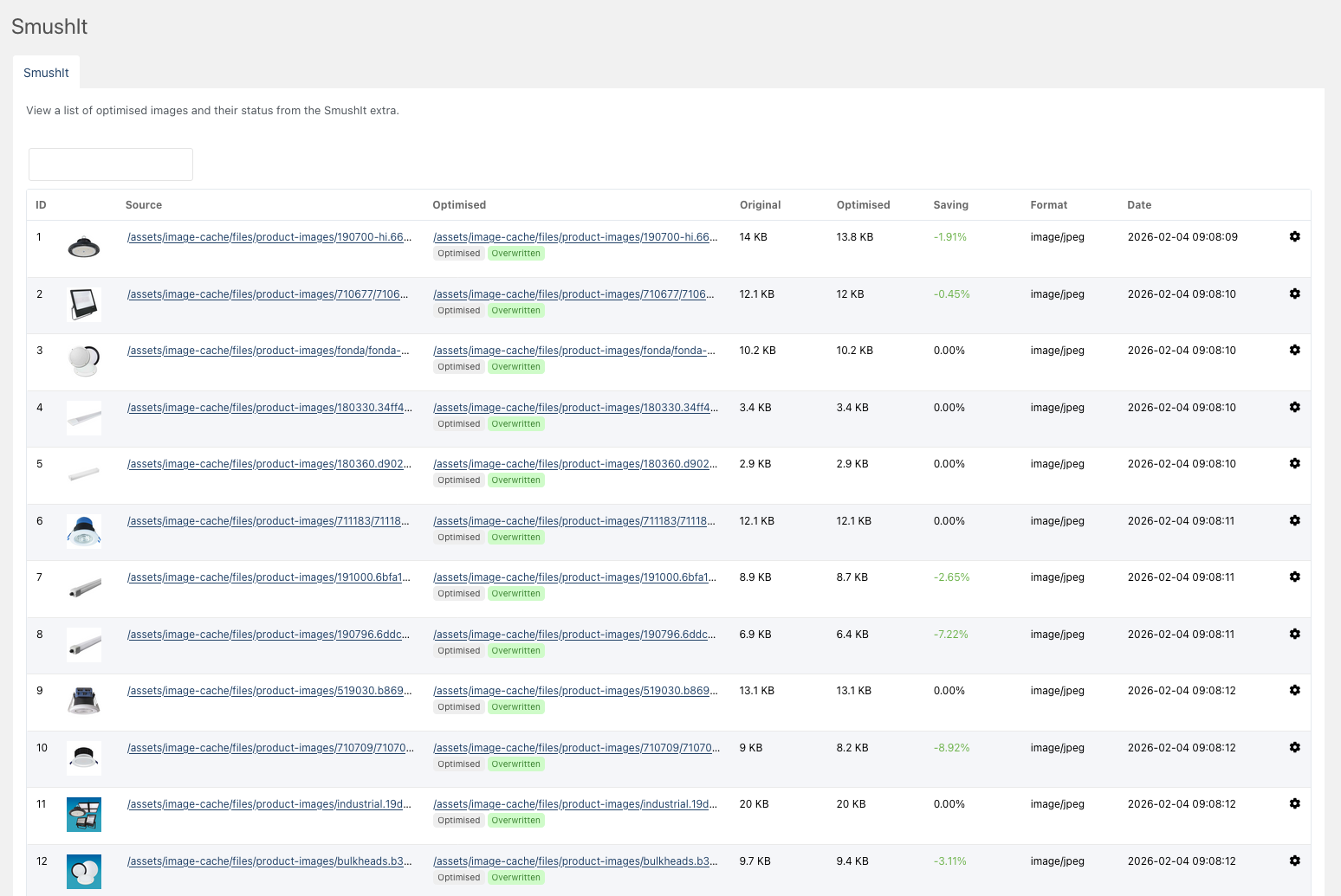 MODX SmushIt screenshot showing processed images
